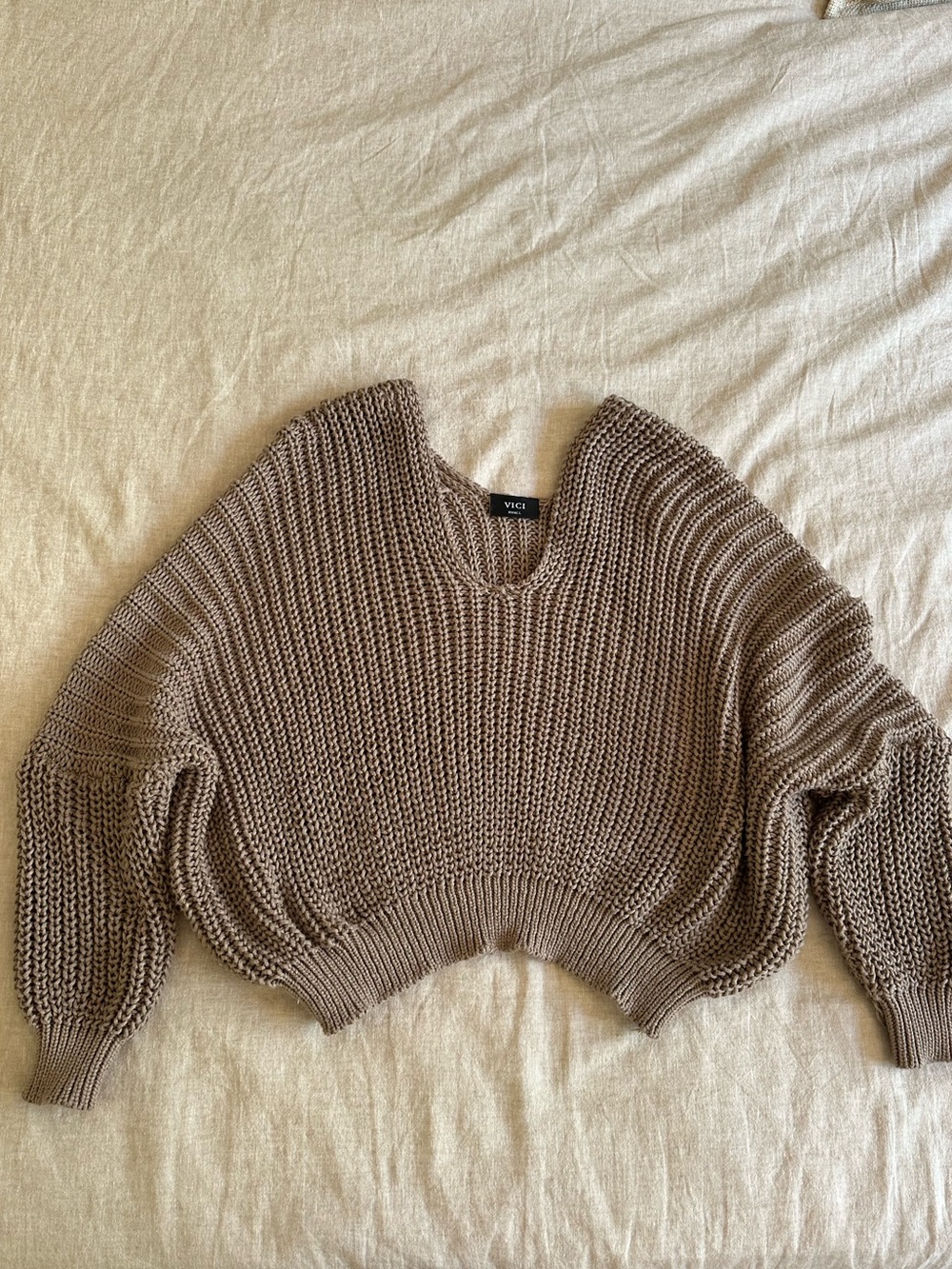VICI Chunky Knit Cropped Sweater Taupe Small